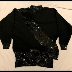 Vintage sequin party sweater with bow